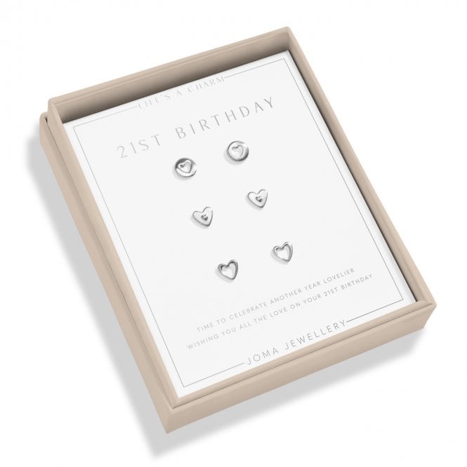 Joma Jewellery  Boxed Life's A Charm '21st Birthday' 3 Pairs of Stud Earrings 0.7 x 0.7cm 