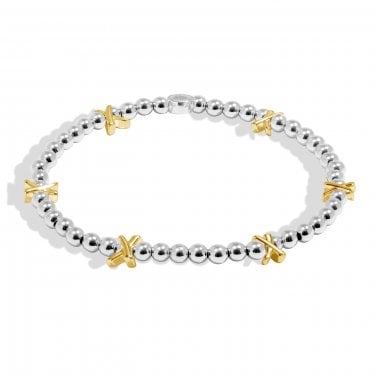 Joma Jewellery Bracelet Bar Gold Kisses Two Tone Bracelet 17.5cm Stretch