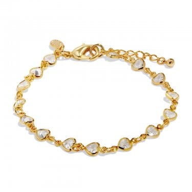 Joma Jewellery Bracelet Bar Gold Tone Heart Tennis Bracelet 18cm + 3cm