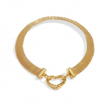 Joma Jewellery Bracelet Bar Heart Clasp Gold Tone Mesh Bracelet 18cm 