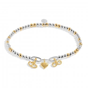 Joma Jewellery Bracelet Bar Infinity Heart Charms Two Tone Bracelet 17.5cm Stretch