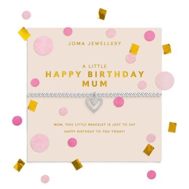 Joma Jewellery Confetti A Little 'Happy Birthday Mum' Silver Tone Bracelet 17.5cm Stretch