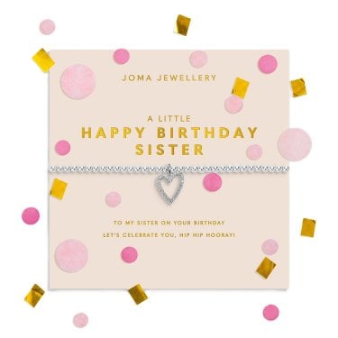 Joma Jewellery Confetti A Little 'Happy Birthday Sister' Silver Tone Bracelet 17.5cm Stretch