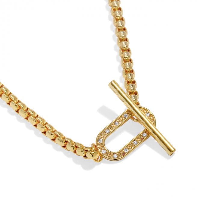Joma Jewellery  Evermore CZ Oval Gold Tone T-Bar Necklace 42cm 
