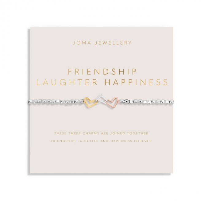 Joma Jewellery  Forever Yours 'Friendship Laughter Happiness' Trio Tone Bracelet 17.5cm Stretch 