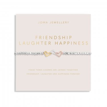 Joma Jewellery Forever Yours 'Friendship Laughter Happiness' Trio Tone Bracelet 17.5cm Stretch 