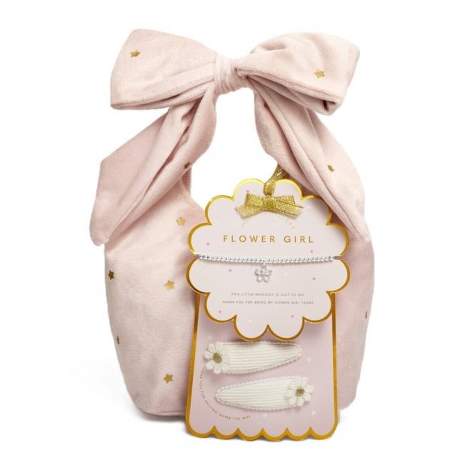Joma Jewellery  Kids' Bow Bag and A Little 'Flower Girl' Bracelet Gift Set 15.5cm Stretch