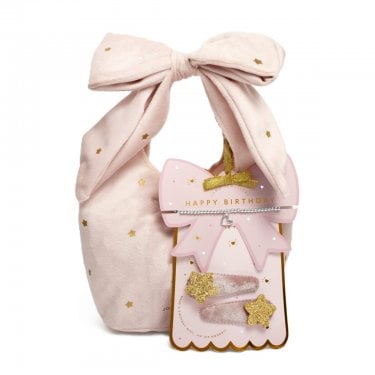 Joma Jewellery Kids' Bow Bag and A Little 'Happy Birthday' Bracelet Gift Set 15.5cm Stretch