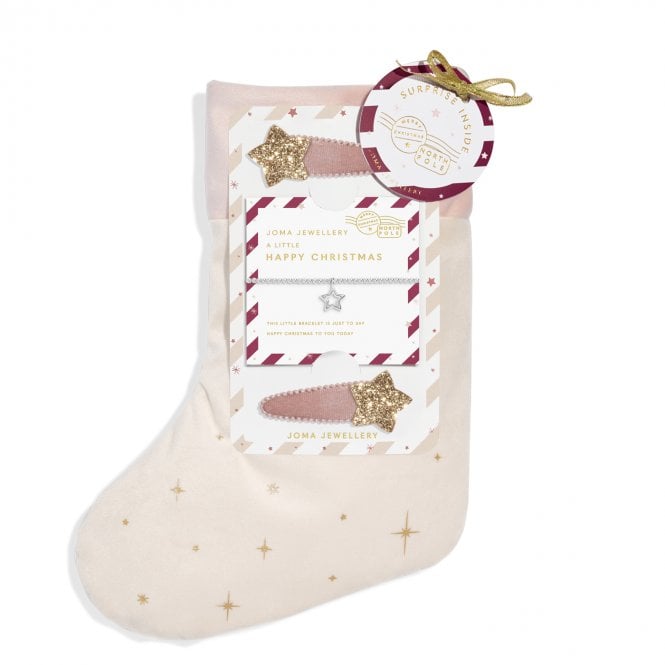 Joma Jewellery  Kids Christmas Stocking A Little 'Happy Christmas' Bracelet & Hair Clips Gift Set 15.5cm Stretch 