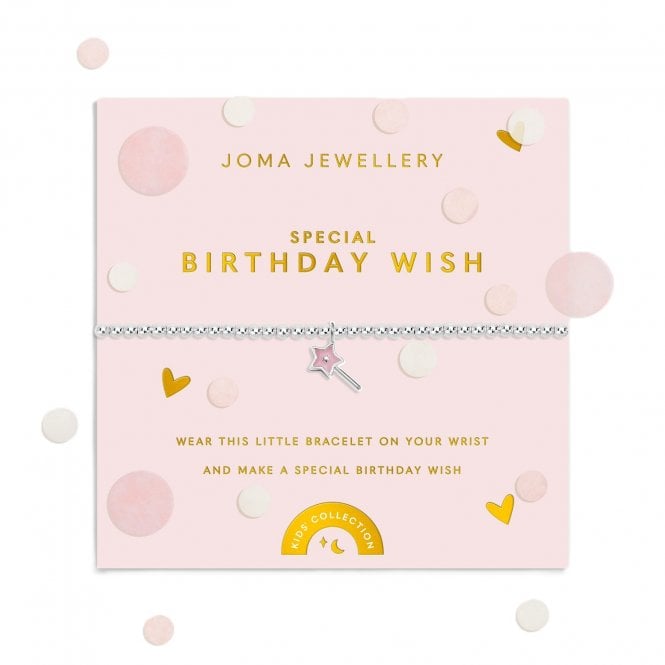Joma Jewellery  Kids' Confetti A Little 'Special Birthday Wish' Silver Tone Bracelet 15.5cm Stretch
