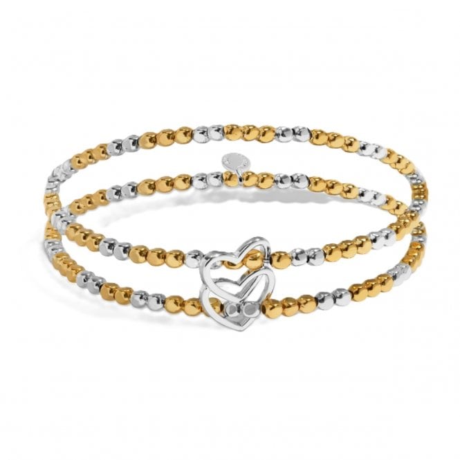 Joma Jewellery  Reva Double Heart Two Tone Linked Bracelets 17.5cm Stretch
