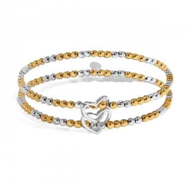 Joma Jewellery Reva Double Heart Two Tone Linked Bracelets 17.5cm Stretch