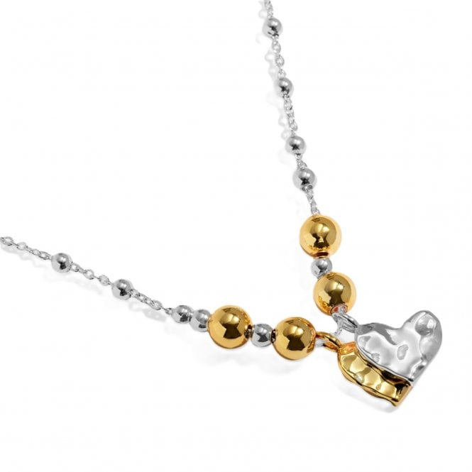 Joma Jewellery  Reva Textured Offset Hearts Two Tone Necklace 46cm + 5cm