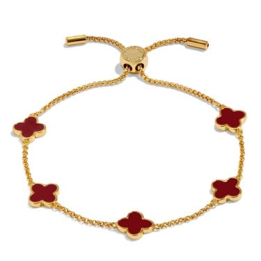 Joma Jewellery Signature Clover Collection Gold Tone Red Clover Bracelet 24.5cm