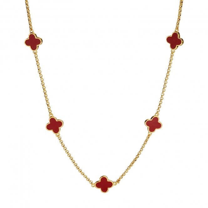Joma Jewellery  Signature Clover Collection Gold Tone Red Clover Necklace 46cm + 5cm