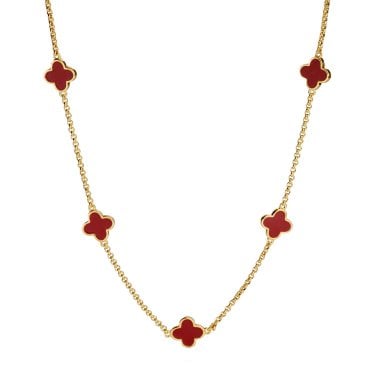 Joma Jewellery Signature Clover Collection Gold Tone Red Clover Necklace 46cm + 5cm