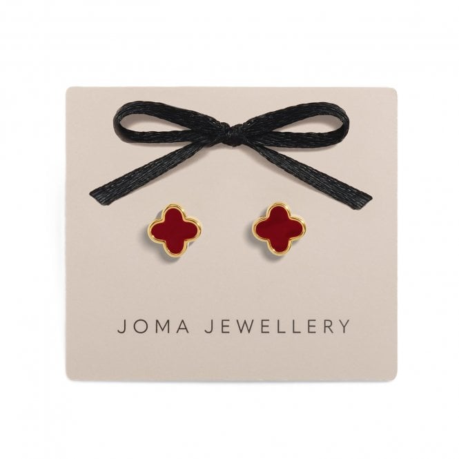Joma Jewellery  Signature Clover Collection Gold Tone  Red Clover Stud Earrings
