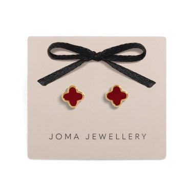 Joma Jewellery Signature Clover Collection Gold Tone Red Clover Stud Earrings
