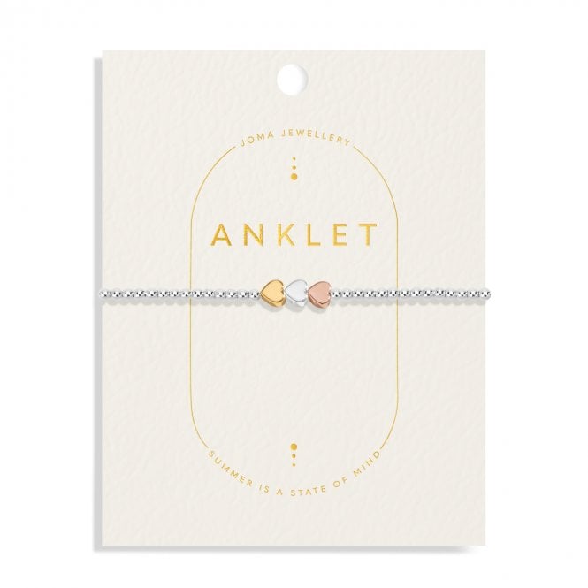Joma Jewellery  Three Tone Heart Anklet 23cm