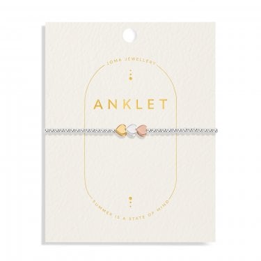 Joma Jewellery Three Tone Heart Anklet 23cm