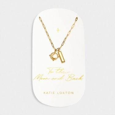 Katie Loxton 'To The Moon & Back' Waterproof Gold Charm Necklace 40cm + 5cm