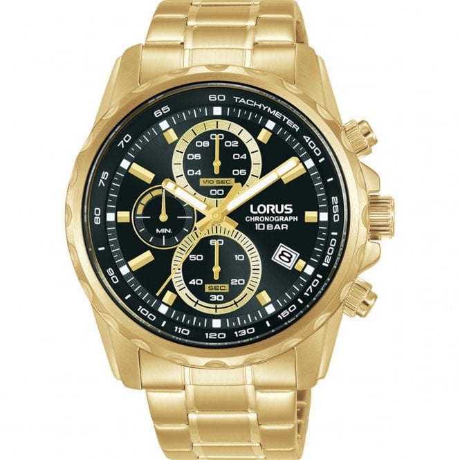 Lorus  Gents Chronograph Black Dial Gold Tone Stainless Steel Watch