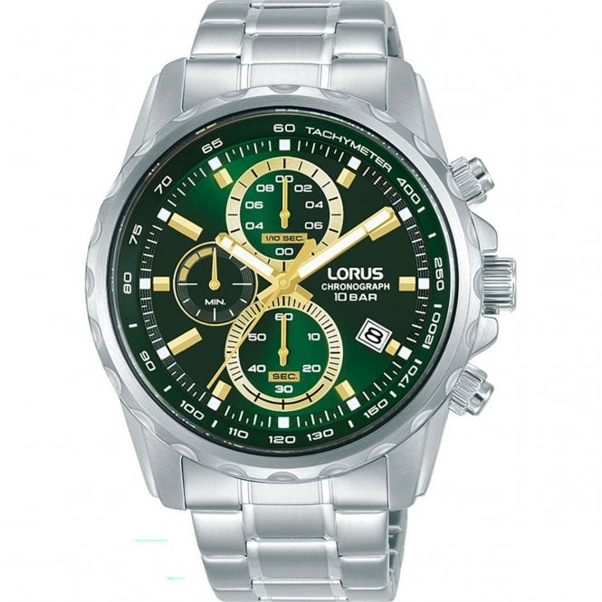 Lorus  Gents Chronograph Green Dial Stainless Steel Watch