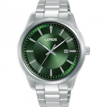 Lorus Gents Classic Clear Cut Green Dial Stainless Steel Watch