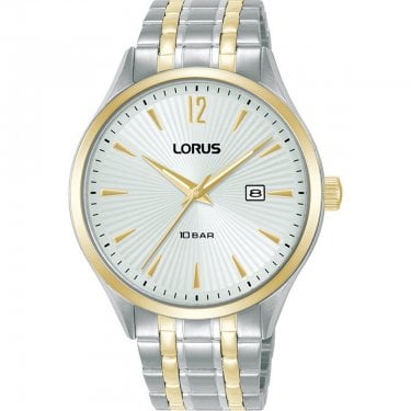 Lorus Gents Clear Cut Classic White Dial Two Tone Stainless Steel Watch