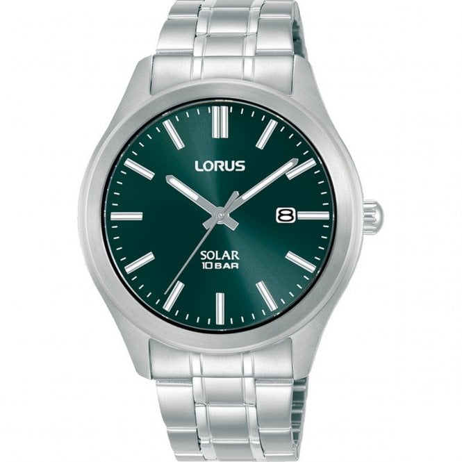 Lorus  Gents Elegant Green Dial Stainless Steel Solar Watch
