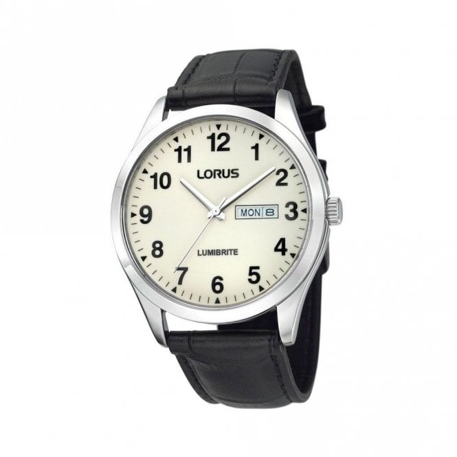 Lorus  Gents Lumibrite Black Leather Strap Watch 