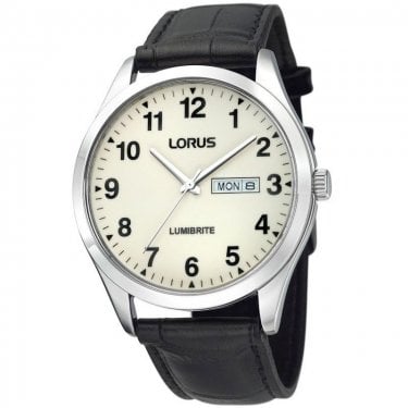 Lorus Gents Lumibrite Black Leather Strap Watch 