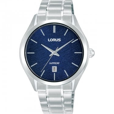 Lorus Gents Sapphire Blue Textured Dial Stainless Steel Watch