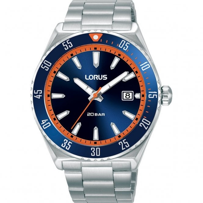 Lorus  Gents Sports Blue & Orange Dial Stainless Steel Watch