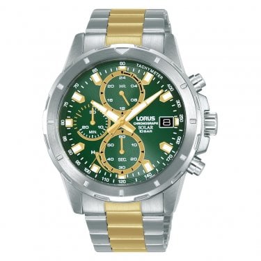 Lorus Gents Sports Chronograph Green Dial Two Tone Stainless Steel Solar Watch