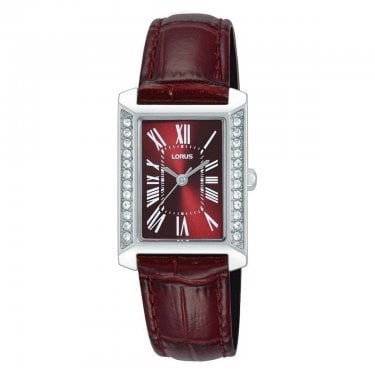 Lorus Ladies Elegance Rectangular Dial Burgundy Leather Strap Watch