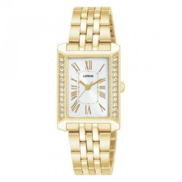 Lorus Ladies Elegance Rectangular Dial Gold Tone Stainless Steel Watch