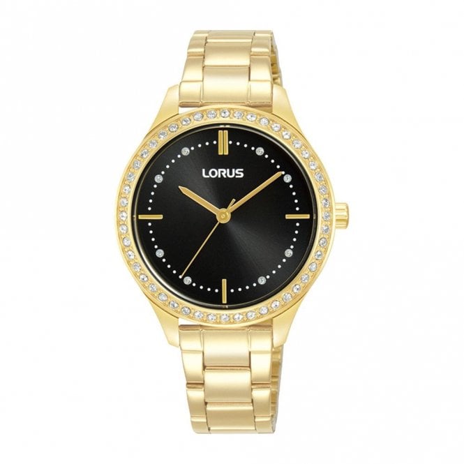 Lorus  Ladies Sunray Black Dial Gold Tone Stainless Steel Watch