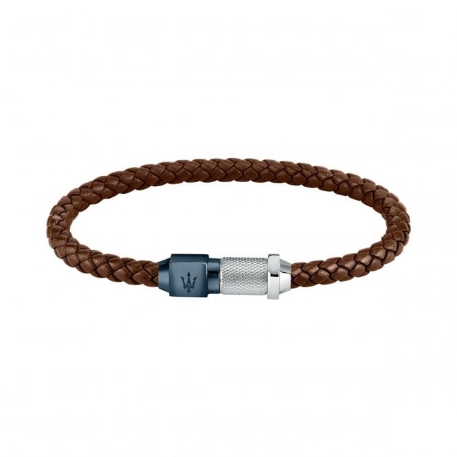 Maserati  Braided Rope Brown Leather Bracelet 21.5cm