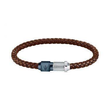 Maserati Braided Rope Brown Leather Bracelet 21.5cm