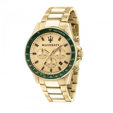 Maserati Gents Sfida Gold Dial Gold Tone Stainless Steel Watch