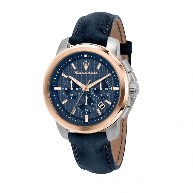 Maserati  Gents Successo Blue Leather Strap Watch