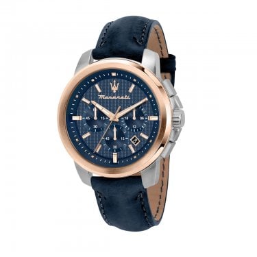 Maserati Gents Successo Blue Leather Strap Watch