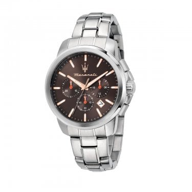 Maserati Gents Successo Brown Dial Stainless Steel Chronograph Watch