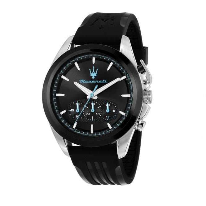 Maserati  Gents Traguardo Black Dial Black Silicone Strap Chronograph Watch