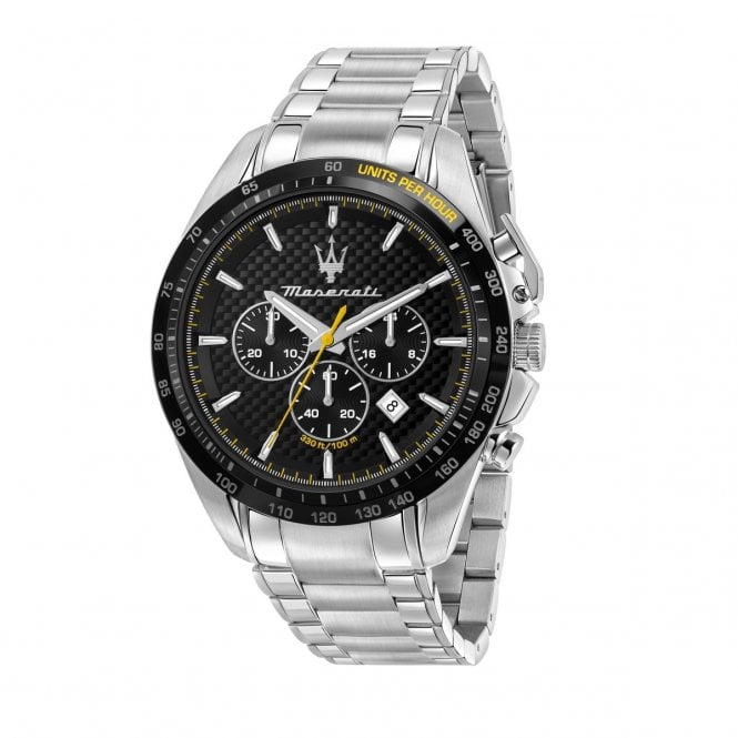 Maserati  Gents Traguardo Black Dial Stainless Steel Watch