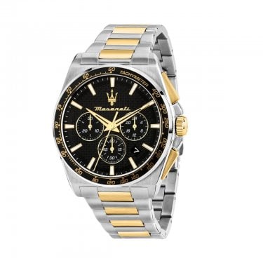 Maserati Gents Velocita Black Dial Two Tone Stainless Steel Chronograph Watch