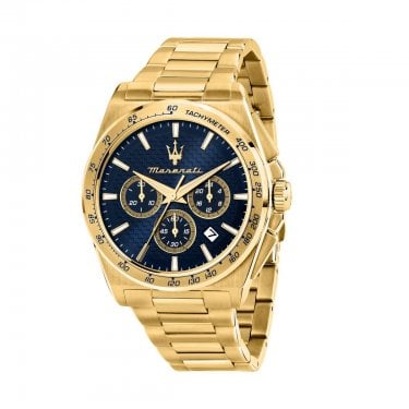 Maserati Gents Velocita Blue Dial Gold Tone Stainless Steel Chronograph Watch