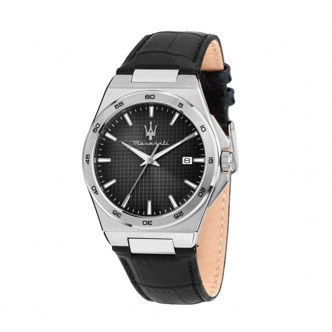 Maserati  Gents Velocita Slim Black Dial Black Leather Strap Watch