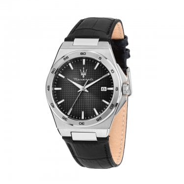 Maserati Gents Velocita Slim Black Dial Black Leather Strap Watch